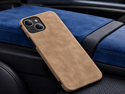 Alcántara sintética beige: funda de celular de alcántara sintética