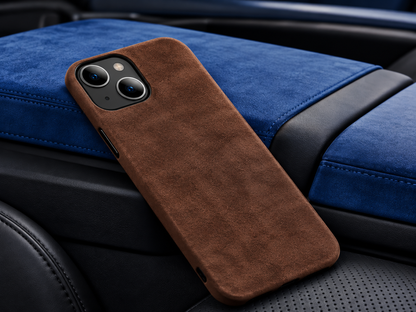 Alcántara sintética café: funda de celular de alcántara sintética