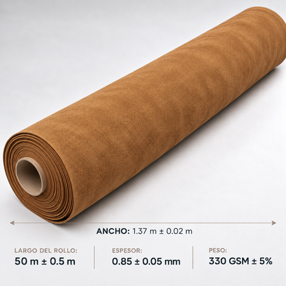 Alcántara sintética camel: medidas del rollo (1.37 m de ancho)