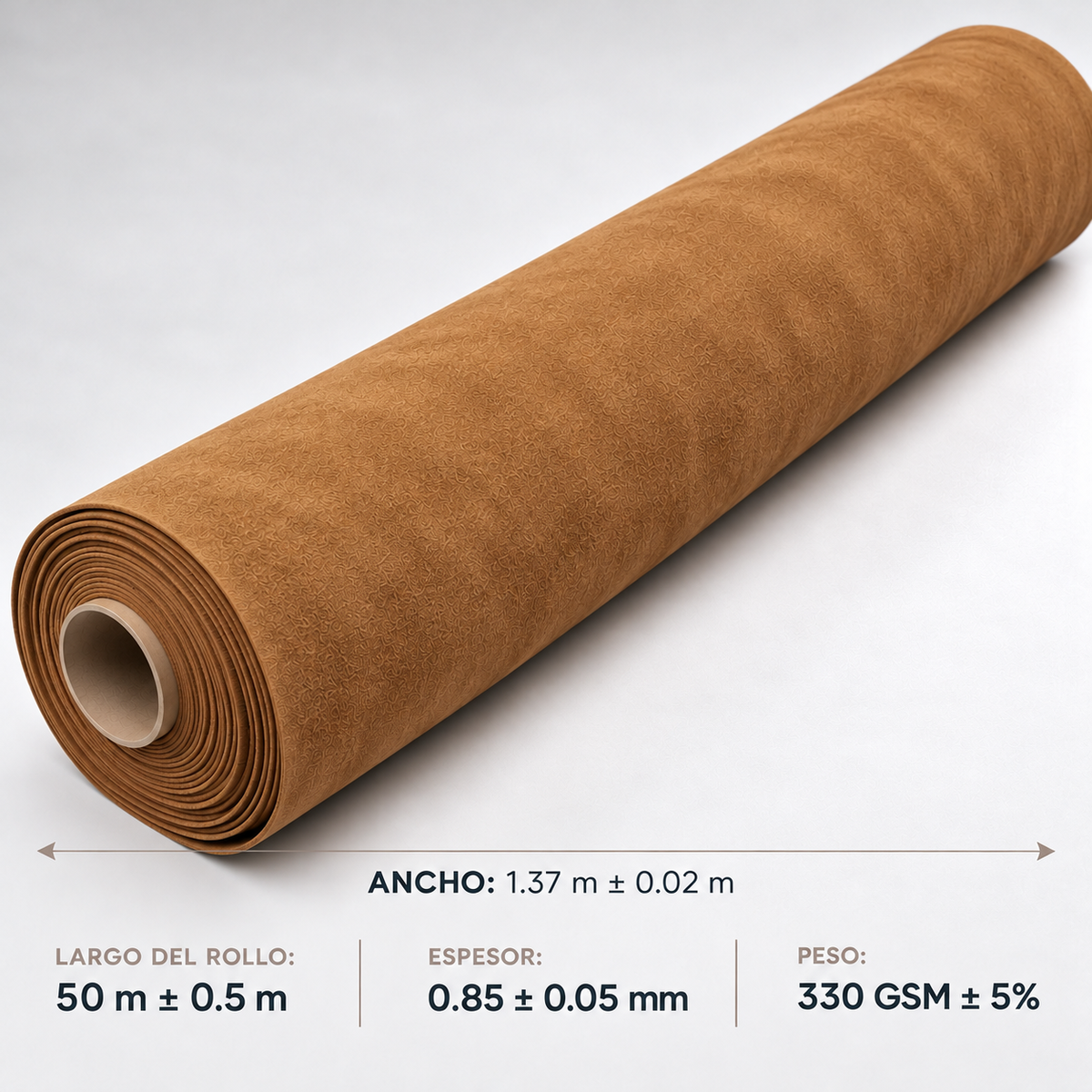 Alcántara sintética camel: medidas del rollo (1.37 m de ancho)