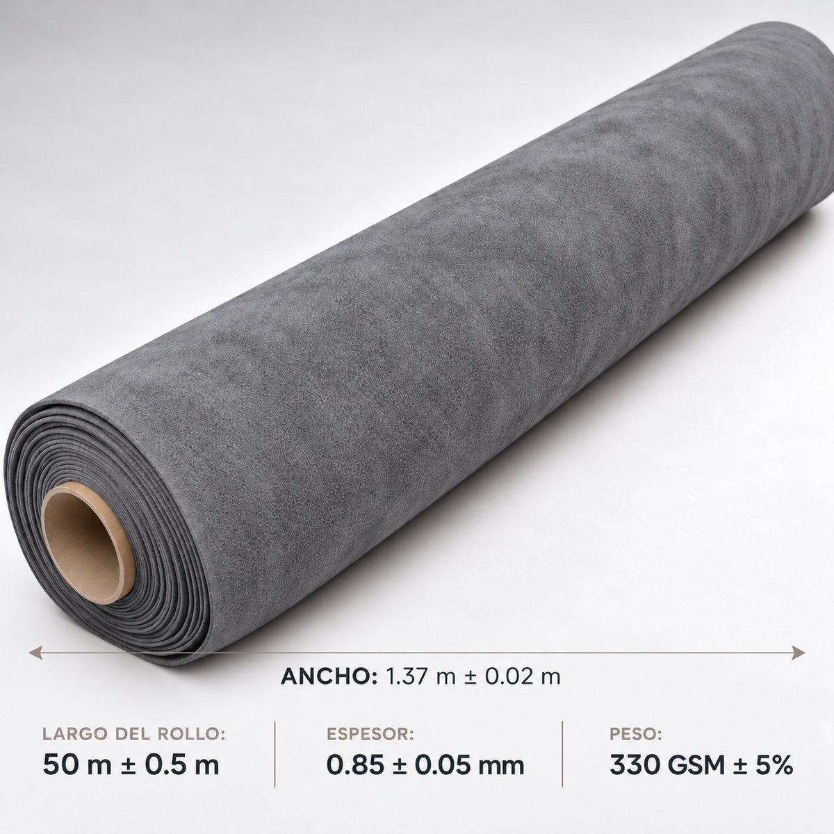 Alcántara sintética gris: medidas del rollo (1.37 m de ancho)