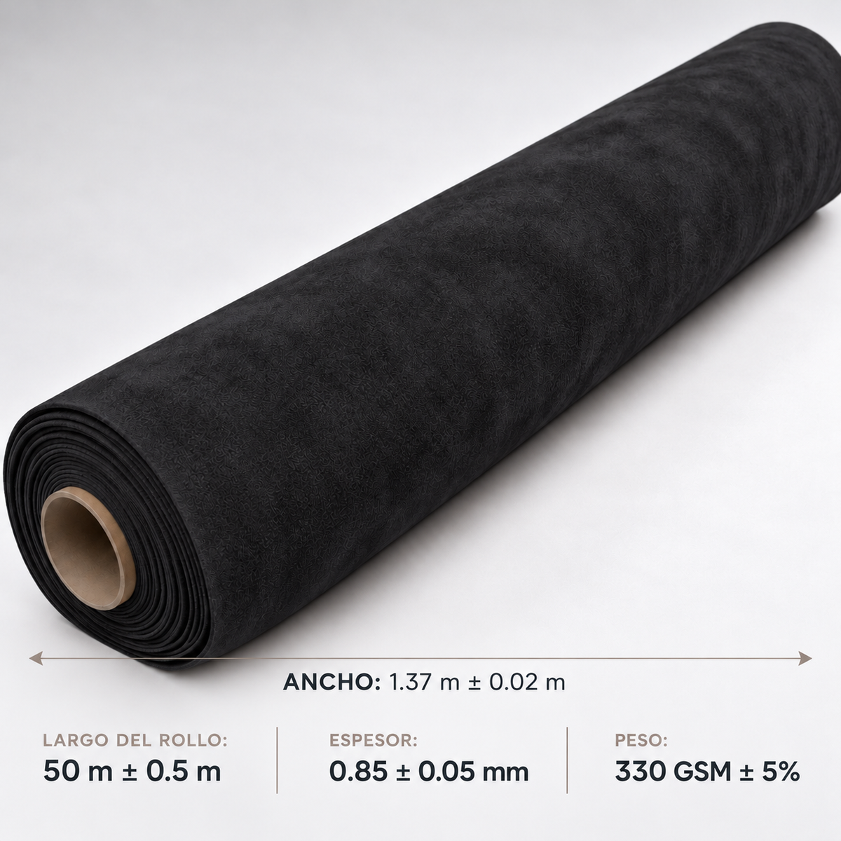 Alcántara sintética negro: medidas del rollo (1.37 m de ancho)