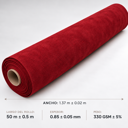 Alcántara sintética rojo: medidas del rollo (1.37 m de ancho)