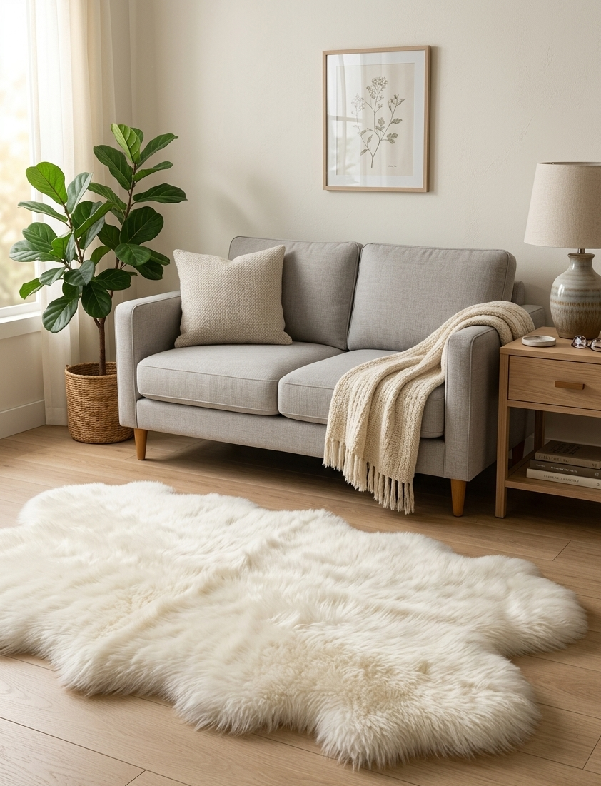 Zalea de Piel de Borrego Natural — Suave y Cálida para Sillón, Cama o Piso