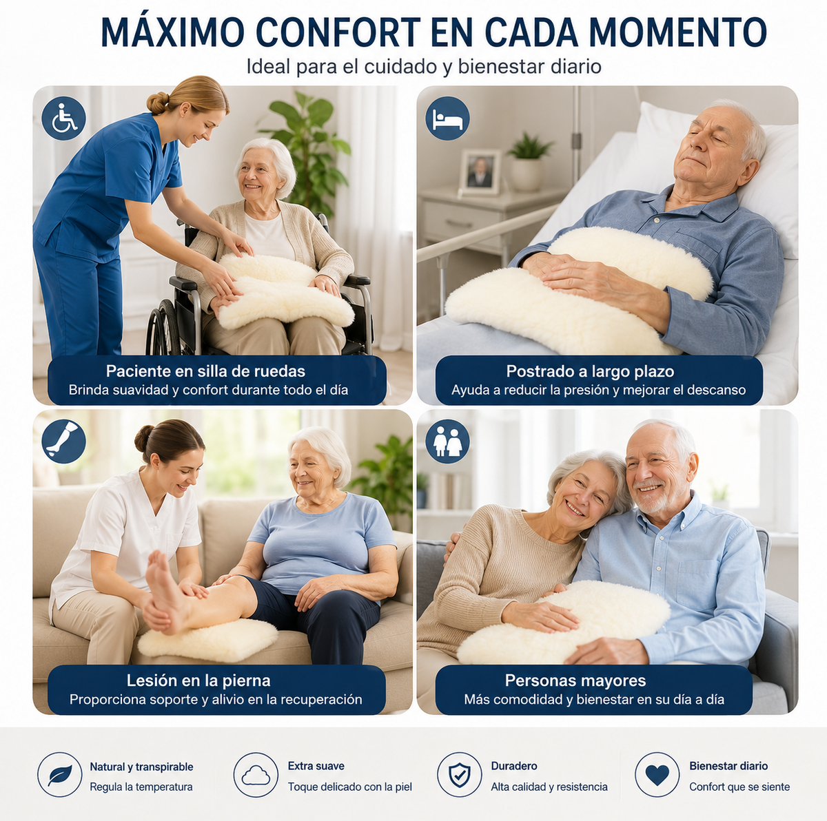 Zalea de Piel de Borrego Natural — Suave y Cálida para Sillón, Cama o Piso