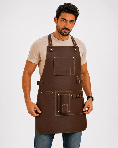 Mandil de Piel Café con Detalles en Oro — Parrillero y Chef