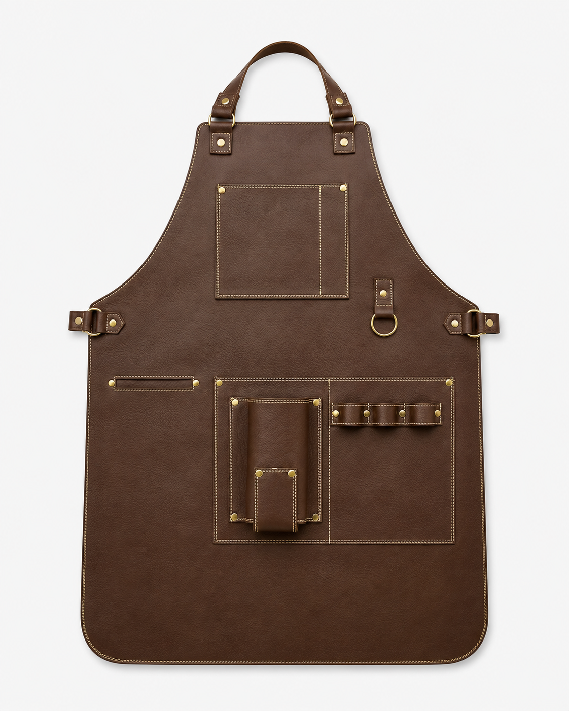 Mandil de Piel Café con Detalles en Oro — Parrillero y Chef