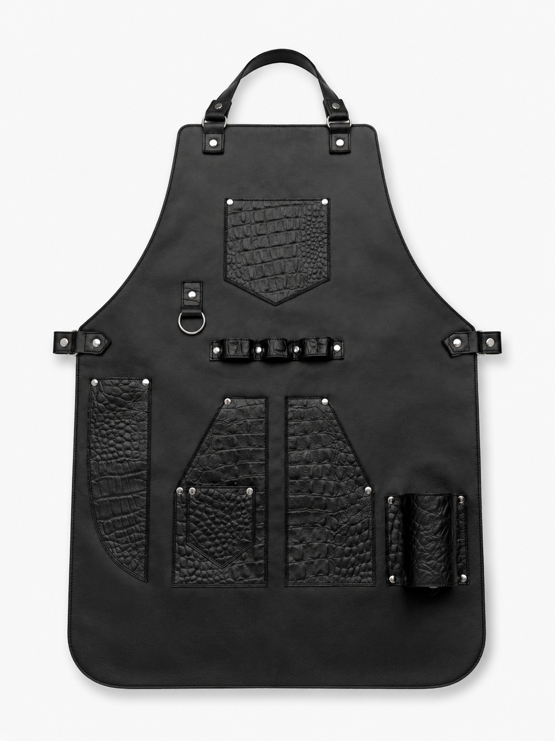 Mandil de Piel Negro con Grabado Cocodrilo — Parrillero y Chef