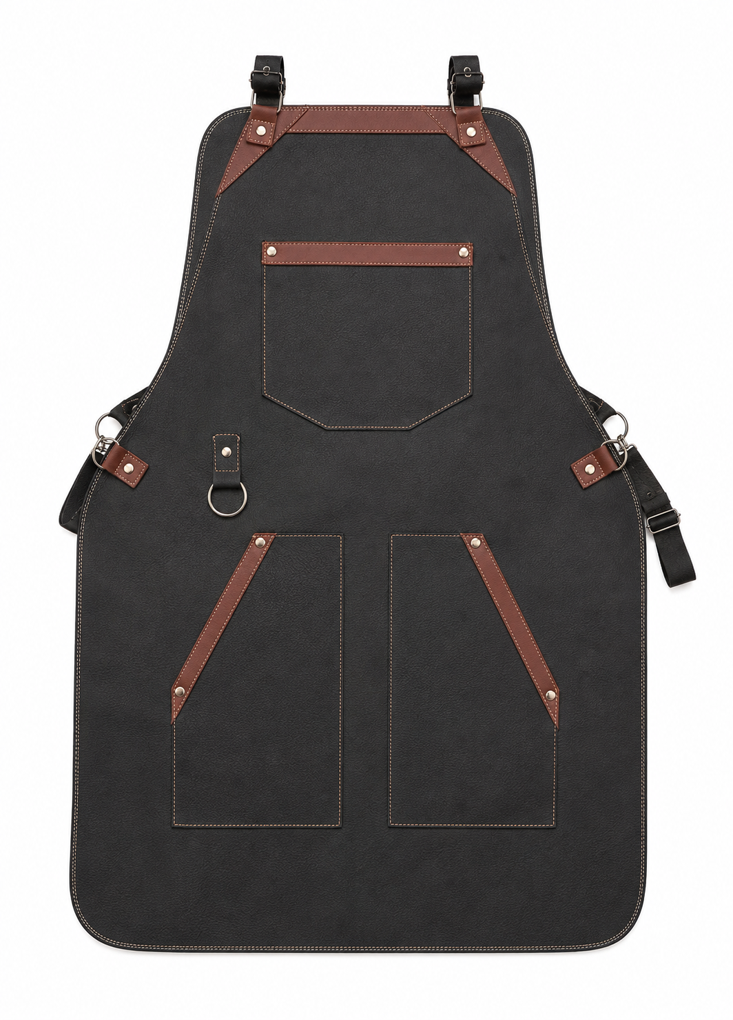 Mandil Elegante Negro con Detalles Café — Acabados Premium