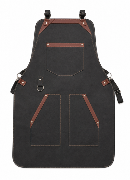 Mandil Elegante Negro con Detalles Café — Acabados Premium