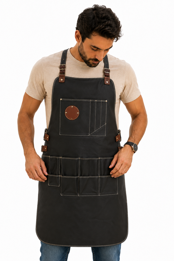 Mandil Negro Multiusos con Detalles Café — Parrilla y Herramienta