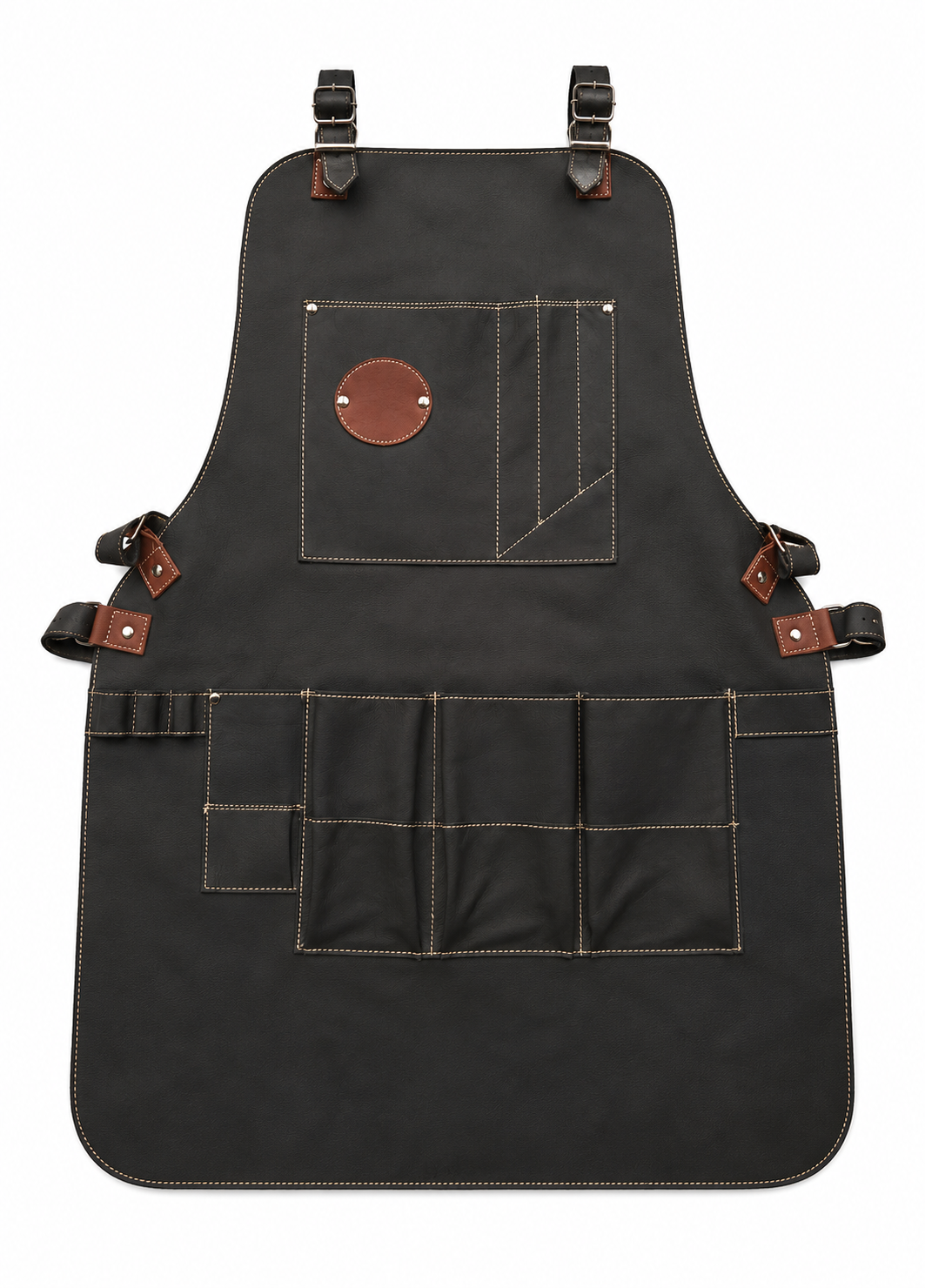 Mandil Negro Multiusos con Detalles Café — Parrilla y Herramienta