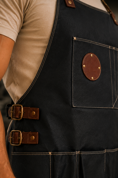 Mandil Negro Multiusos con Detalles Café — Parrilla y Herramienta
